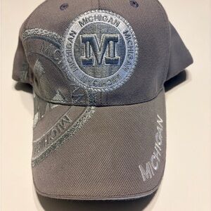 Michigan Gray Adjustable Hat Embroidered M Logo